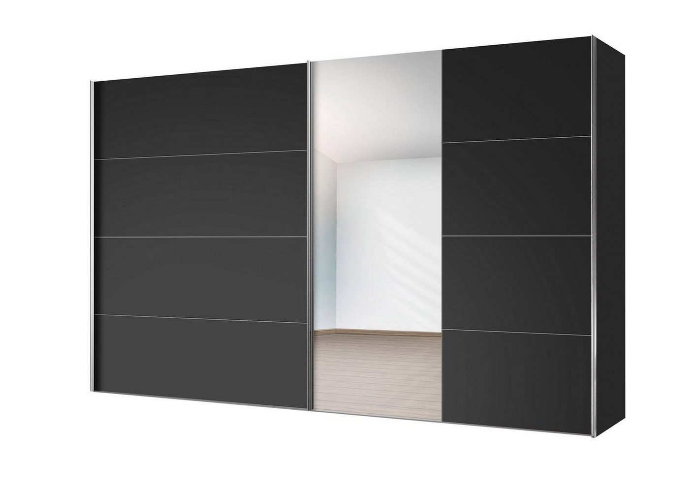 express möbel schwebetürenschrank mit spiegel, schwarz, breite 300 cm