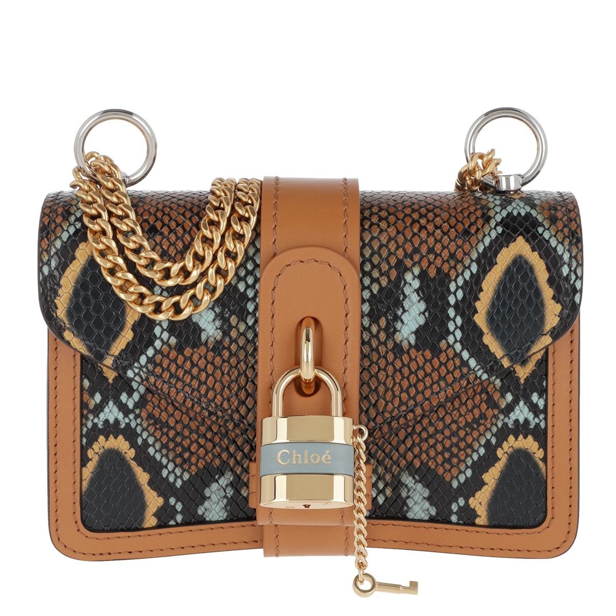 Chloé Umhängetasche - Aby Shoulder Bag Snake Printed Leather Faded Blue - in cognac - für Damen