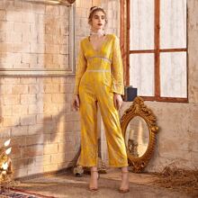 Hollow Out V-neck Lace Jumpsuit