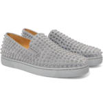 CHRISTIAN LOUBOUTIN - Roller-Boat Spiked Suede Slip-On Sneakers - Men - Gray