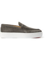 CHRISTIAN LOUBOUTIN - Paqueboat Suede Penny Loafers - Men - Gray - EU 43