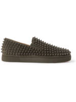 CHRISTIAN LOUBOUTIN - Roller-Boat Spiked Suede Slip-On Sneakers - Men - Gray - EU 45