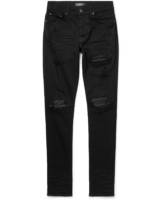 AMIRI - MX1 Skinny-Fit Distressed Leather-Panelled Stretch-Denim Jeans - Men - Black - UK/US 28