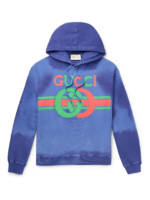 Gucci - Logo-Print Loopback Cotton-Jersey Hoodie - Men - Blue - XS