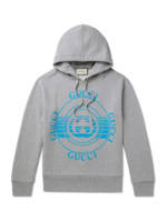 Gucci - Oversized Logo-Print Mélange Loopback Cotton-Jersey Hoodie - Men - Gray - XS