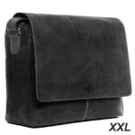 SID & VAIN Messenger Bag "SPENCER XL", Umhängetasche Laptoptasche 15 Zoll Herren echt Leder Vintage schwarz