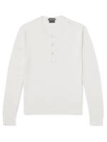 TOM FORD - Slim-Fit Ribbed Cotton and Silk-Blend Henley T-Shirt - Men - White - IT 52