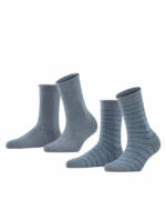 FALKE Happy Stripe 2-Pack Damen Socken, 39-42, Grau, Streifen, 46419-339002