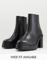 ASOS DESIGN - Chelsea-Stiefel aus schwarzem Leder mit Plateau-Sohle