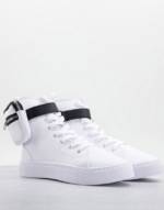 ASOS DESIGN - Dexie - Sneaker in Weiß mit hohem Schaft und kleiner Tasche