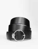 ASOS DESIGN - Silberfarbener Gürtel mit runder Schnalle und Knotendetail-Schwarz