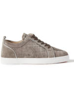 Christian Louboutin - Rantulow Plume Studded Leather-Trimmed Suede Sneakers - Men - Gray - EU 42.5