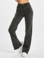 Urban Classics Frauen High Waist Jeans Ladies Straight Slim Denim High Waist in schwarz