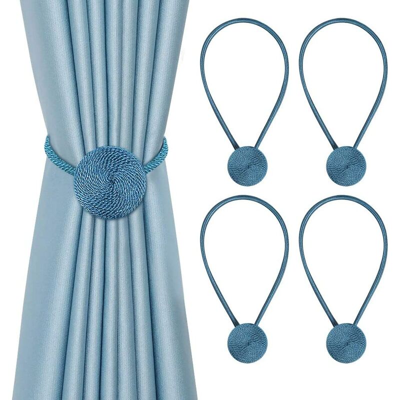 4er Set Deko-Magnet-Vorhang Raffhalter, 50 cm, moderne Raffhalter für dünne oder transparente Gardinen (königsblau)