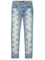 AMIRI - Hibiscus Skinny-Fit Distressed Printed Jeans - Men - Blue - UK/US 30