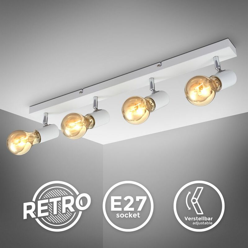 B.k.licht - Deckenleuchte Retro Vintage Spot weiß Deckenlampe Industrie-Lampe Flur 4x E27