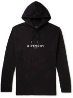 Givenchy - Logo-Print Waffle-Knit Cotton Hoodie - Men - Black - XS
