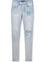 AMIRI - Skinny-Fit Logo-Print Distressed Jeans - Men - Blue - UK/US 28