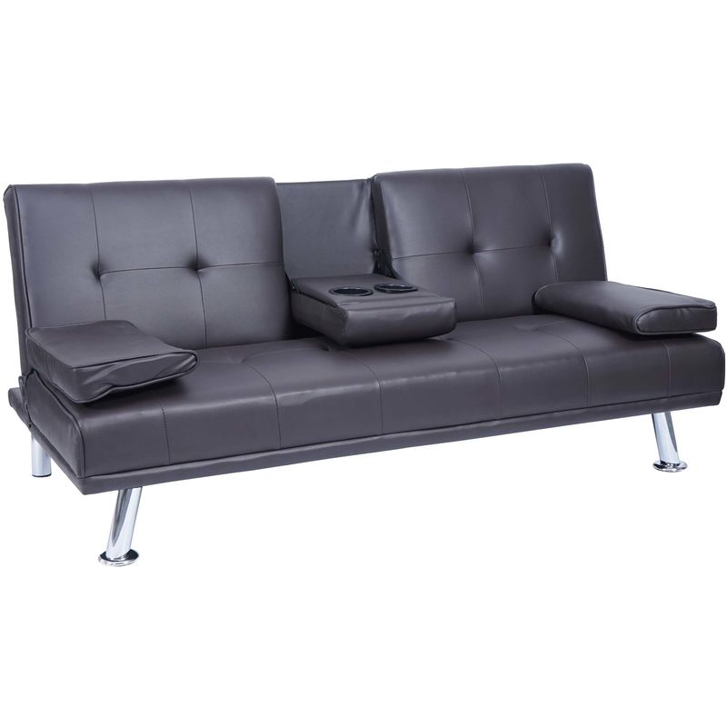 3er-Sofa 179, Couch Schlafsofa Gästebett, Tassenhalter verstellbar 97x166cm ~ Kunstleder, braun - HHG