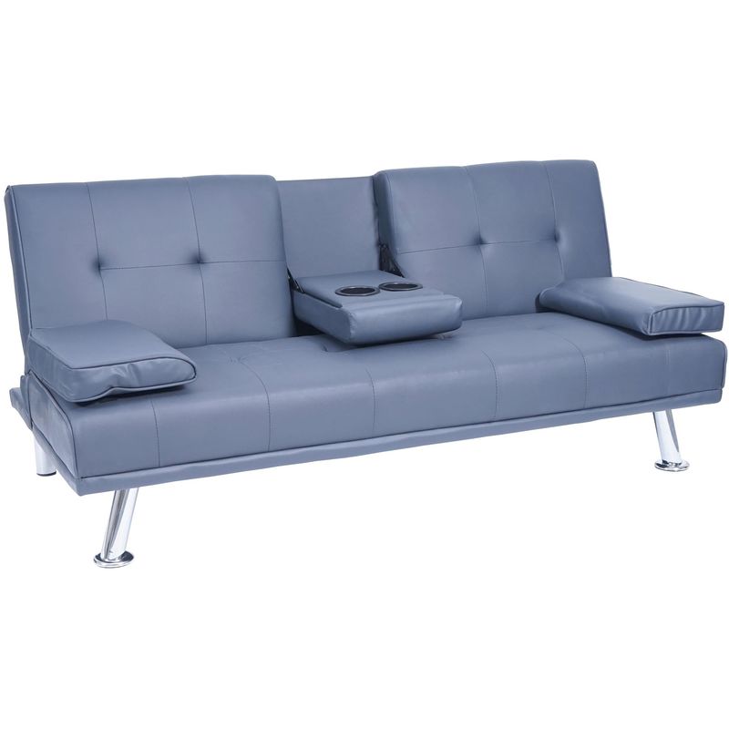 3er-Sofa 179, Couch Schlafsofa Gästebett, Tassenhalter verstellbar 97x166cm ~ Kunstleder, dunkelblau - HHG