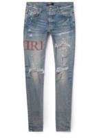 AMIRI - Skinny-Fit Leather-Trimmed Distressed Jeans - Men - Blue - UK/US 32