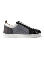 Christian Louboutin - Louis Junior Spikes Suede-Trimmed Mesh and Leather Sneakers - Men - Black - EU 40