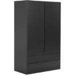 Kleiderschrank Schwarz 180 x 110 x 58 cm aus Spanplatte mit 2 Türen 2 Schubladen Kleiderstange Industrie-Design Aufbewahrung