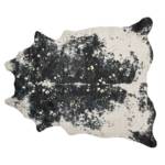 Kunstfell Teppich Schwarz und Weiß mit Goldenen Akzenten 130 x 170 cm Webpelz Kuh Fellform Pelzimitat Überwurf für Sofa Sessel Stühle - Schwarz