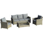 Outsunny - 4-teiliges Garten Rattan Sofa Set, Polyrattan, Aluminium, braun