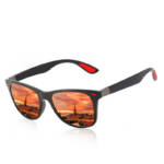 Polarisierte Sport-Sonnenbrille für Herren und Damen, Anti-UV400-Schutz - Glänzender schwarzer Rahmen, rote Gläser