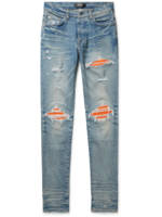 AMIRI - MX1 Skinny-Fit Ultrasuede®-Panelled Distressed Jeans - Men - Blue - UK/US 28