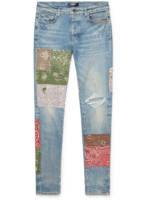 AMIRI - Skinny-Fit Cotton-Appliquéd Distressed Jeans - Men - Blue - UK/US 28