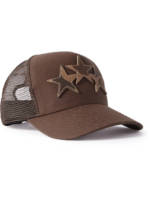 AMIRI - Leather-Trimmed Cotton-Canvas and Mesh Trucker Hat - Men - Brown