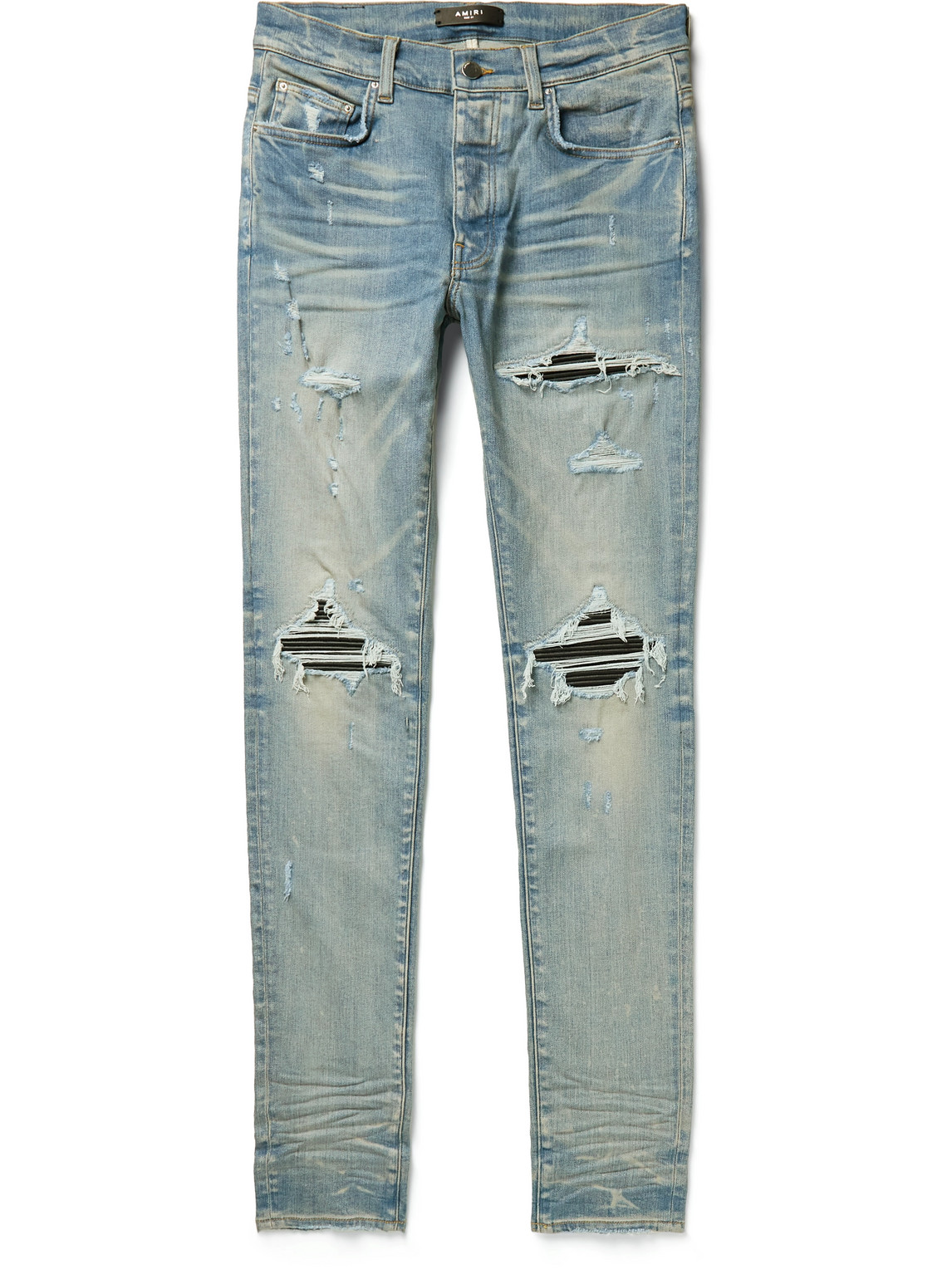 AMIRI - MX1 Skinny-Fit Leather-Panelled Distressed Jeans - Men - Blue - 29