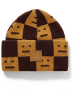 Acne Studios - Logo-Appliquéd Checked Jacquard-Knit Wool Beanie - Men - Brown