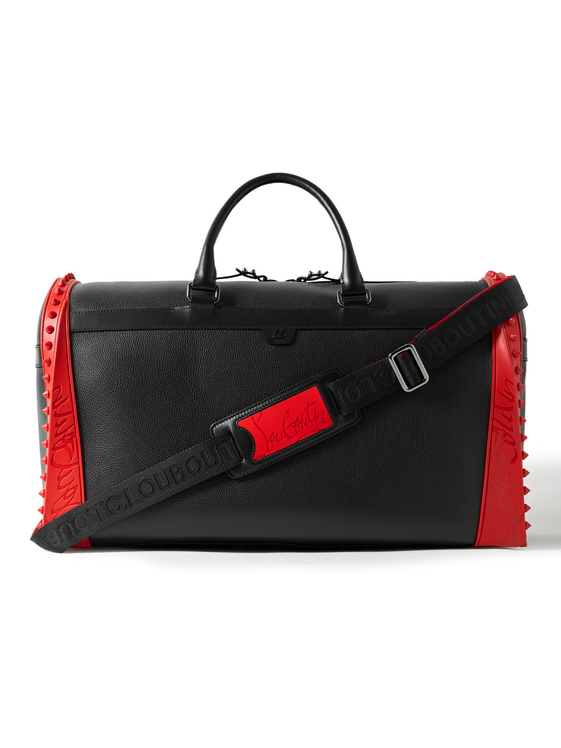 Christian Louboutin - Sneakender Studded Rubber-Trimmed Full-Grain Leather Weekend Bag - Men - Black