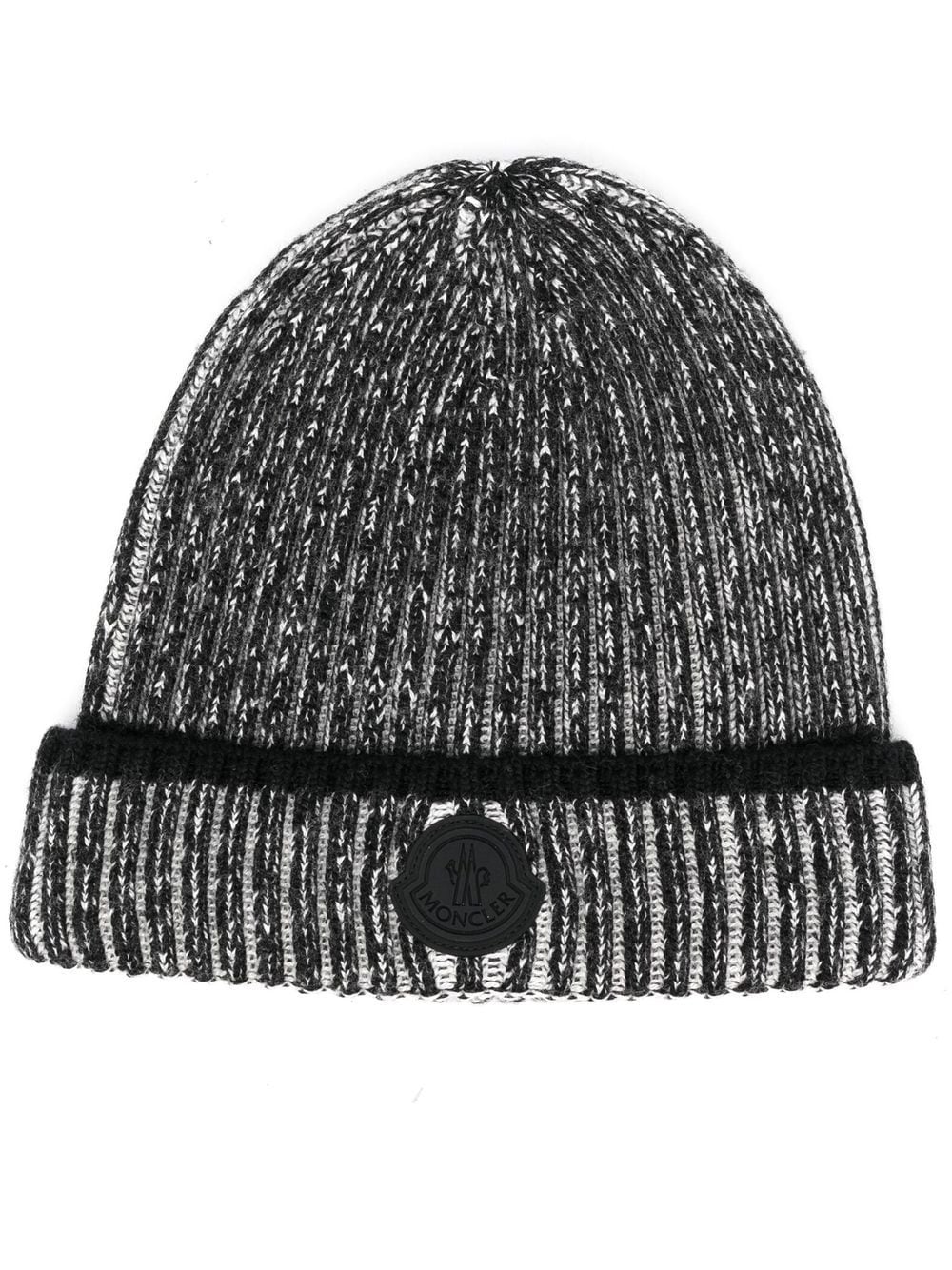 Moncler Gerippte Mütze mit Logo-Patch - Schwarz
