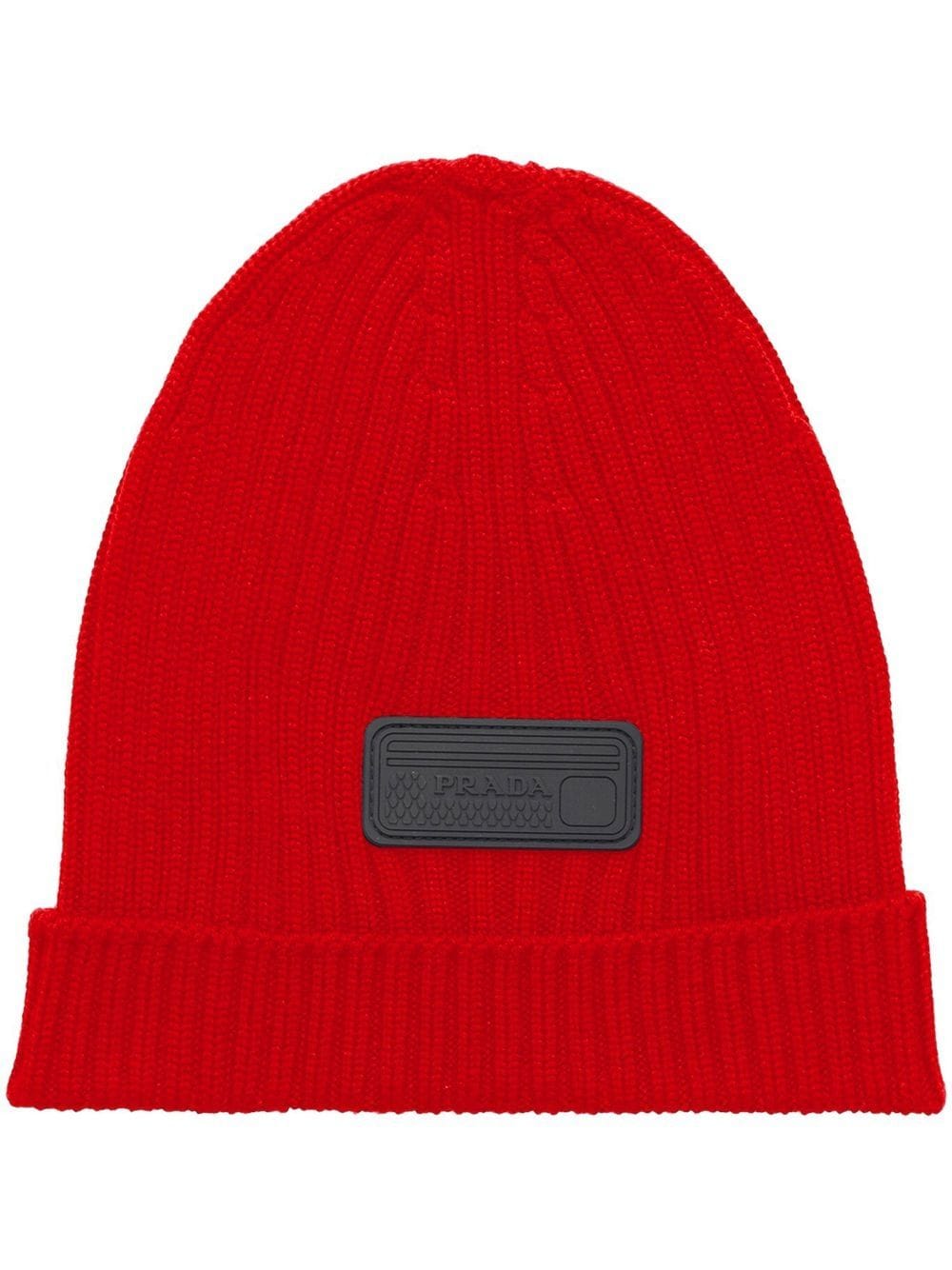 Prada Mütze mit Logo-Patch - Rot