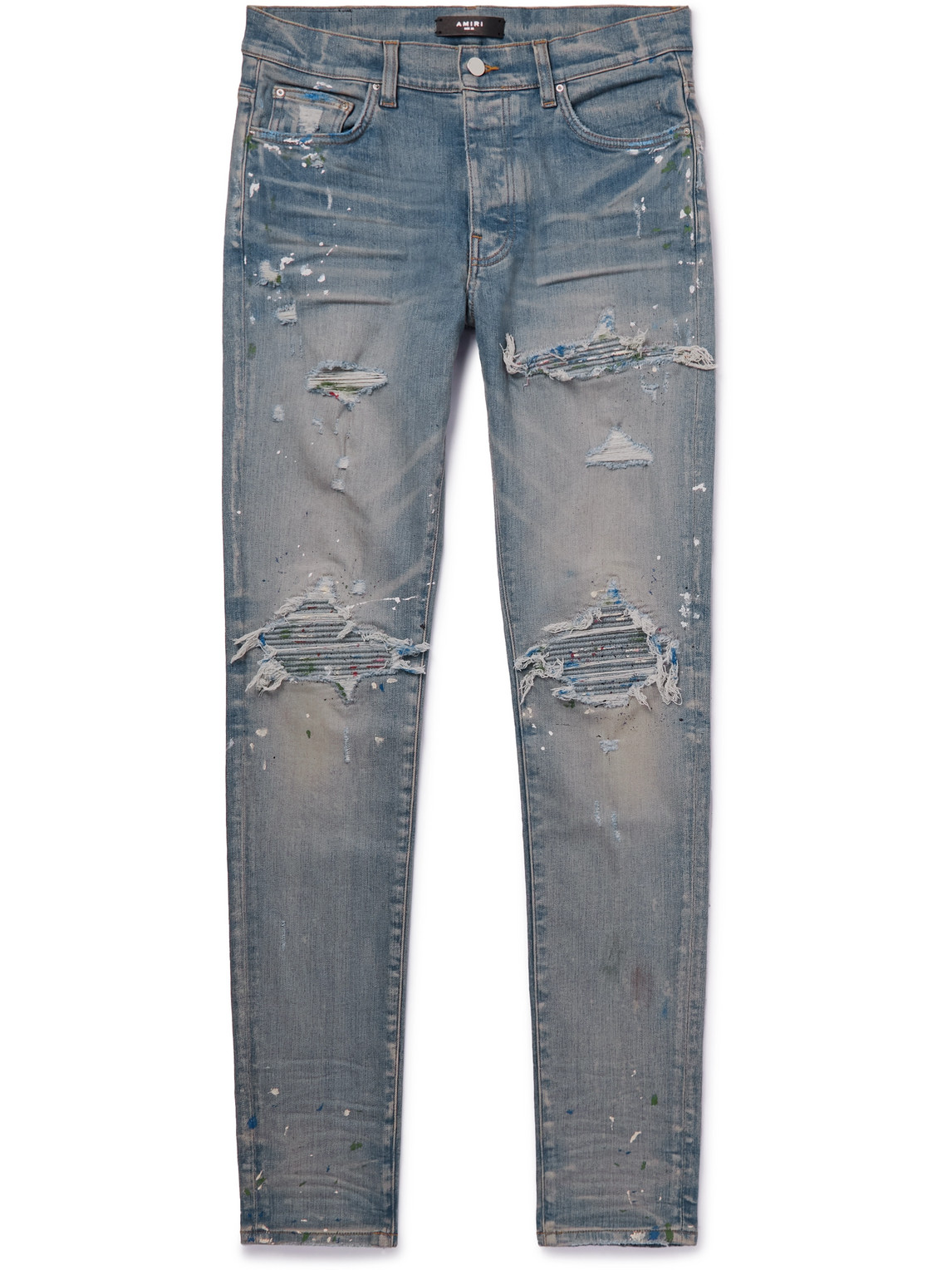 AMIRI - MX1 Skinny-Fit Paint-Splattered Panelled Distressed Jeans - Men - Blue - UK/US 28