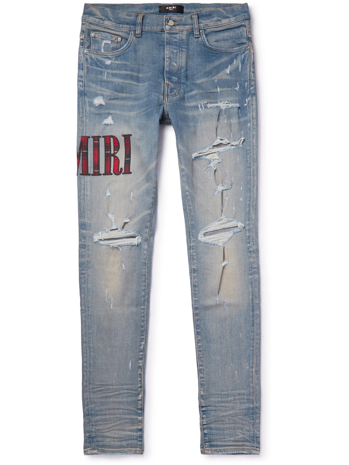 AMIRI - Skinny-Fit Appliquéd Distressed Jeans - Men - Blue - UK/US 28