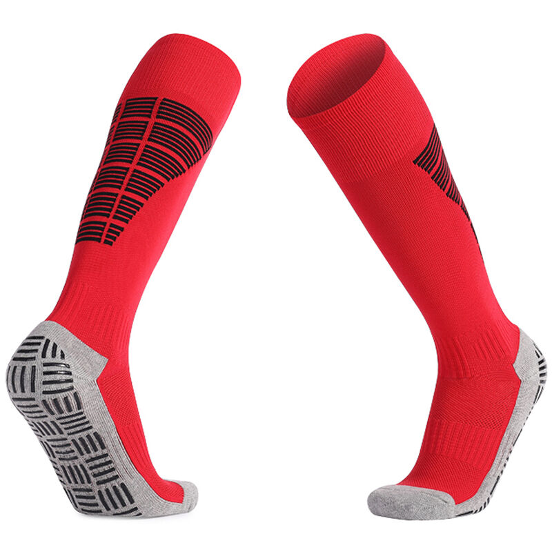 Anti-Rutsch-Sport-Kniestrümpfe, athletische Socken für Herren und Damen, Lauftraining, Fußball, Rot L - Rot L