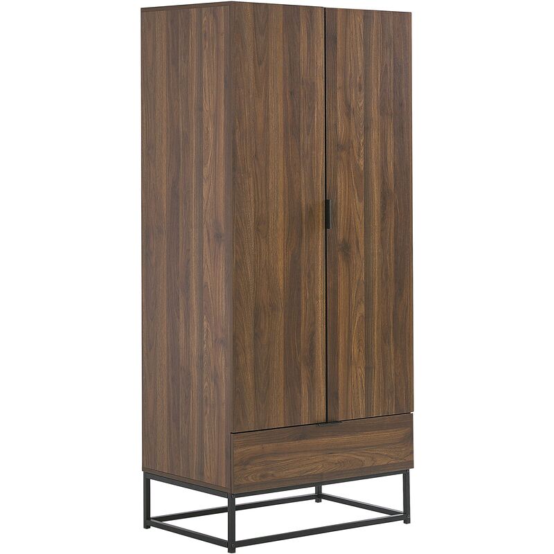 Beliani - Kleiderschrank dunkler Holzfarbton 183 x 80 x 54 cm 2 Türen 1 Schublade mit Kleiderstange Industrie-Design Aufbewahrung - Dunkler