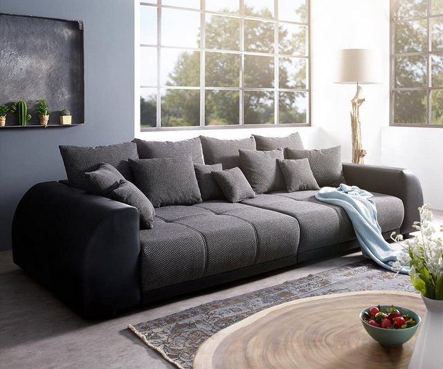 DELIFE Big-Sofa "Violetta", Schwarz 310x135 cm inklusive Kissen Big-Sofa
