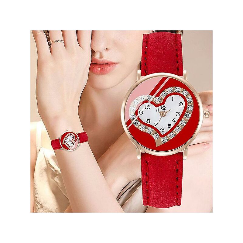 Luxuriöse Mode Damenuhren Casual Quarz Lederarmband Armbanduhr Damen Liebe Herz Uhr Damen Elegante Armbanduhren Einfache Kristalluhren F - Kueatily