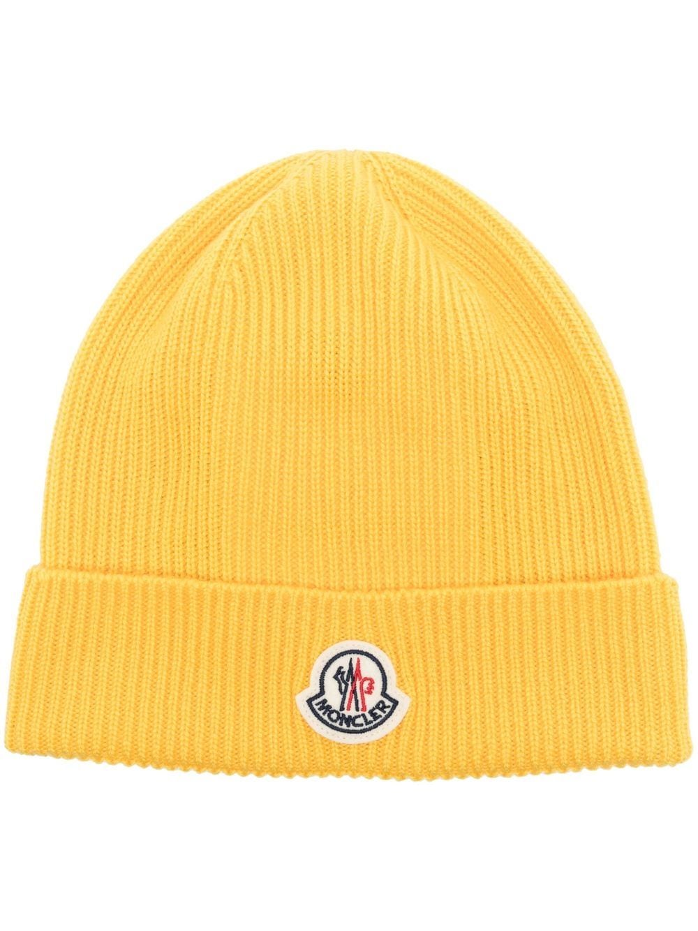 Moncler logo-patch ribbed beanie - Gelb