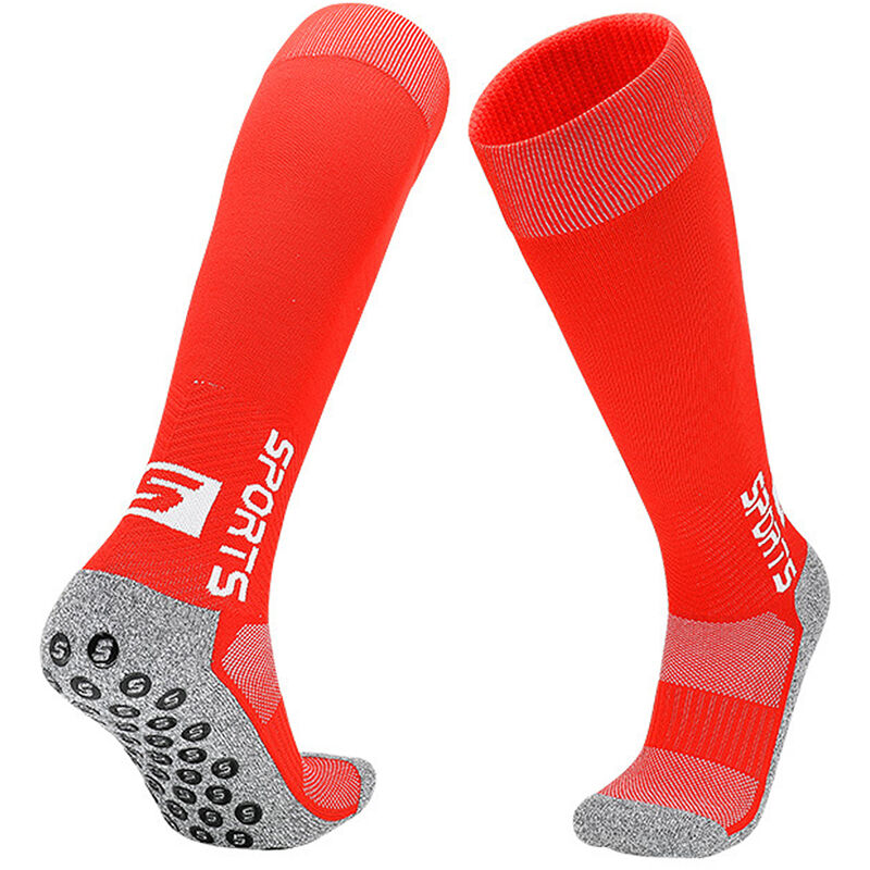 Rutschfeste Socken für Damen und Herren, Griffpolster für Fußball, Yoga, Fußball, Gymnastik, lange Socken, Rot - Rot