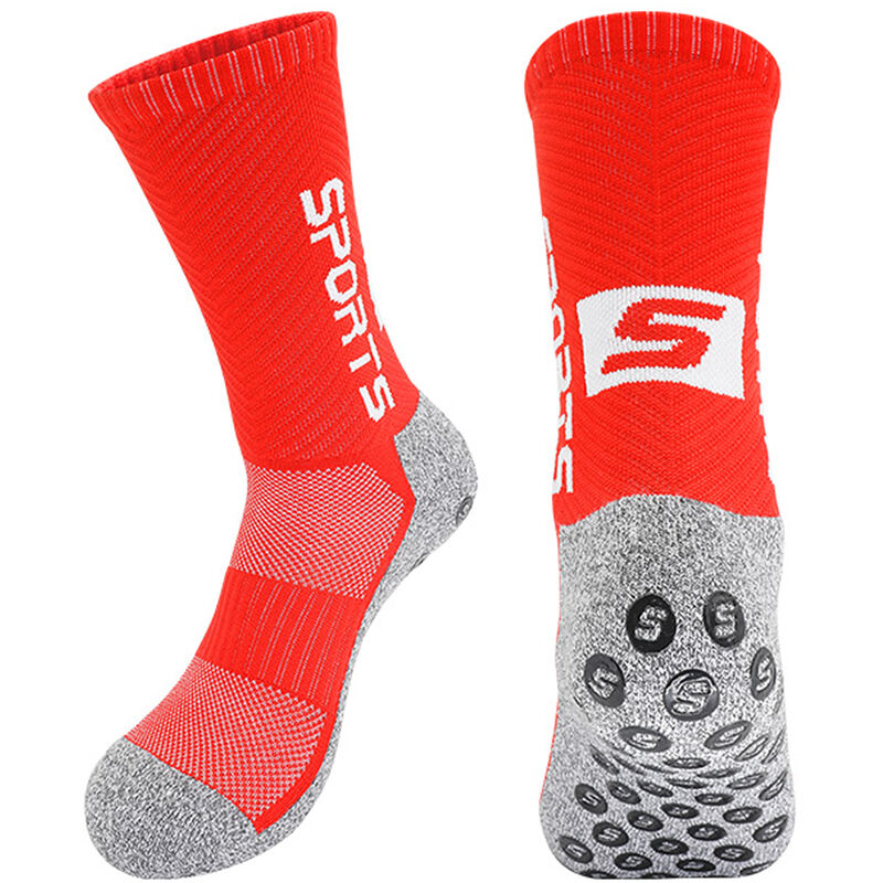 Rutschfeste Socken für Damen und Herren. Griffpolster für Fußball, Yoga, Fußball, Gymnastik, Röhrensocken, mittellange Socken, Rot - Rot
