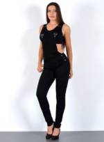 ESRA Jeanslatzhose "H340" Damen Latzhose mit Trägern, Damen Latzjeans mit Hosenträger und Stretch, Enge Jeans Jumpsuit Skinny Hose Overall Jeans, Damen Skinny Latzhose Latzjeans