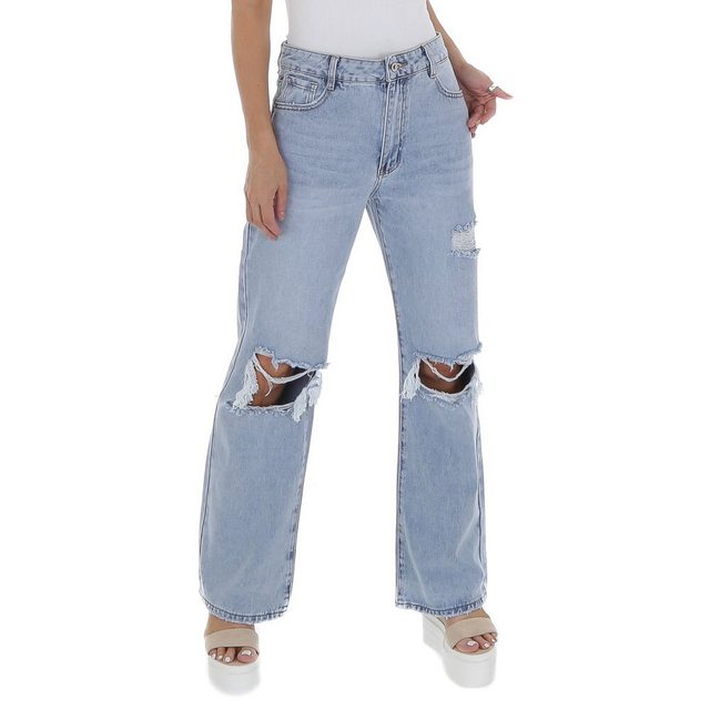 Ital-Design Bootcut-Jeans "Damen Freizeit" Destroyed-Look Bootcut Jeans in Hellblau