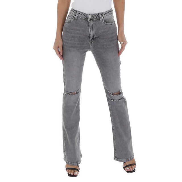 Ital-Design Bootcut-Jeans "Damen Freizeit" Destroyed-Look Stretch Bootcut Jeans in Hellgrau